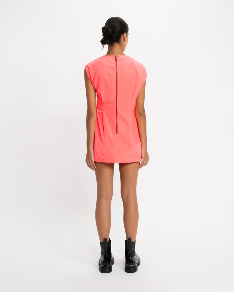 Dresses  | Ruched Taffeta Mini Dress | 517 Neon Pink