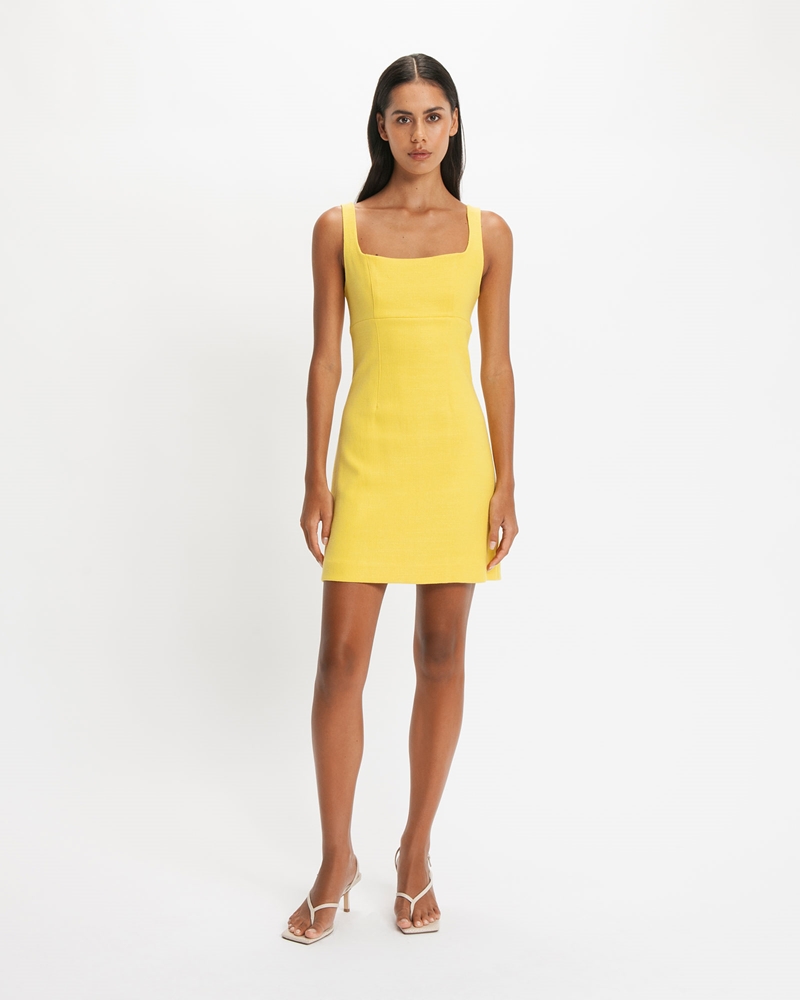 Sale | Tailored Square Neck Shift Dress | 200 Lemon