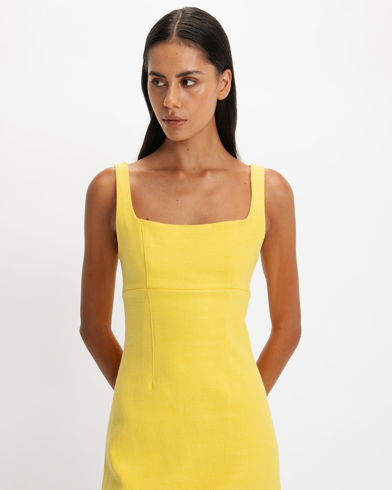 Sale | Tailored Square Neck Shift Dress | 200 Lemon