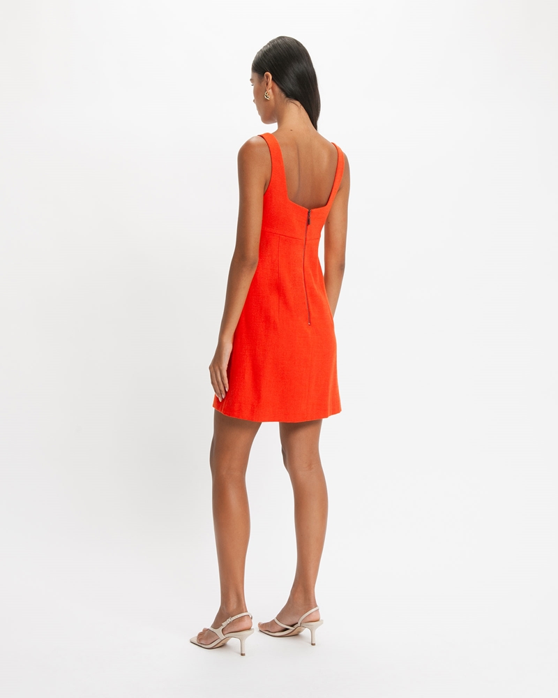 Dresses  | Tailored Square Neck Shift Dress | 662 Tomato