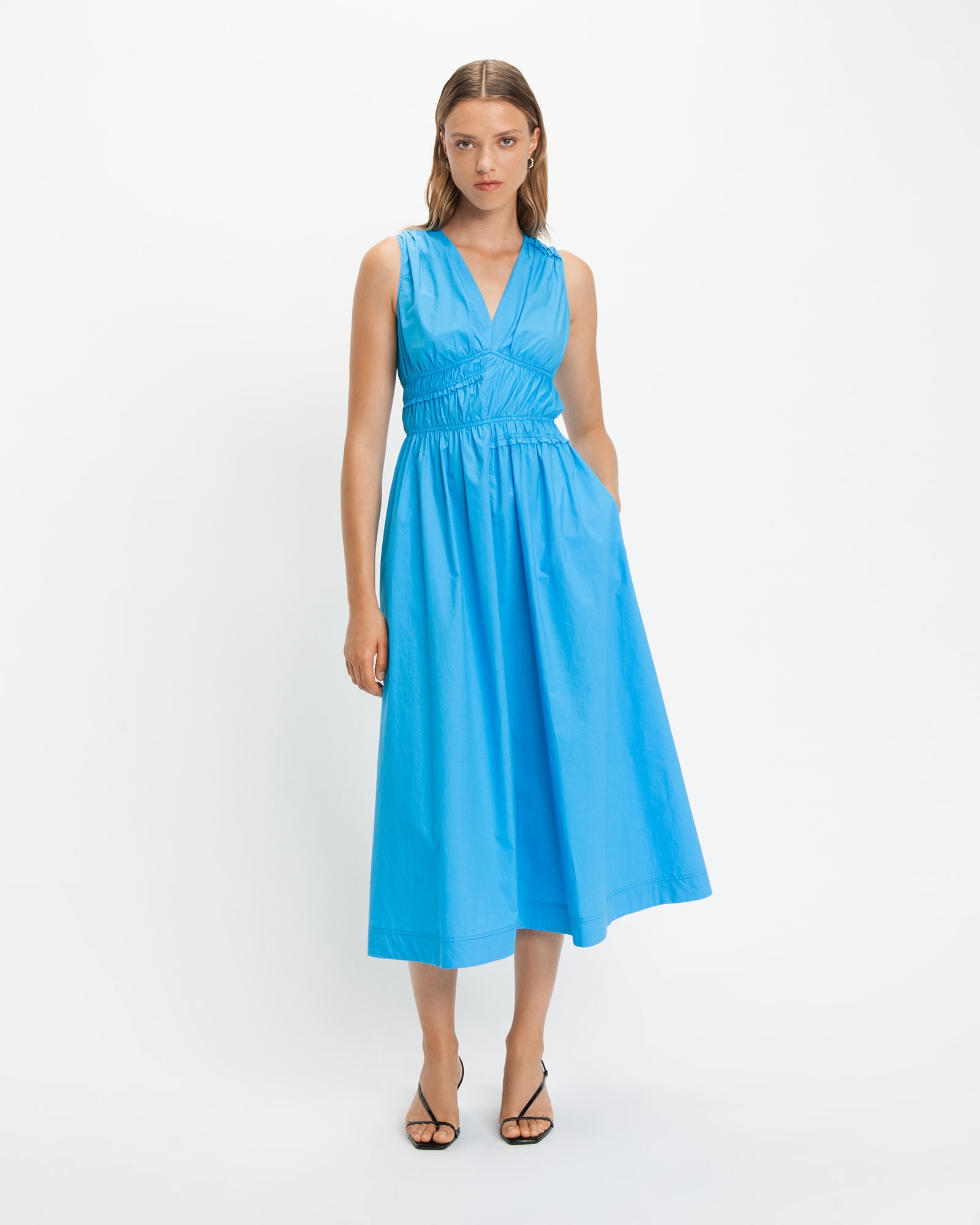 Dresses | Gathered Detail Midi Dress | 655 Deep Sky Blue