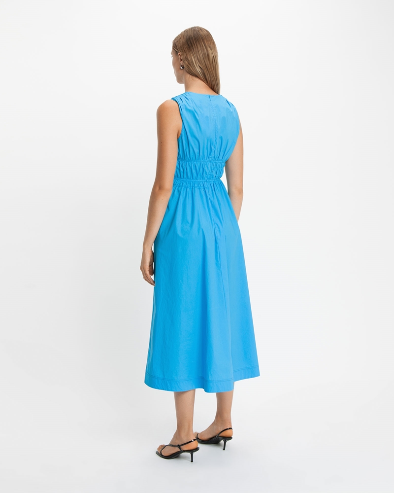 Dresses  | Gathered Detail Midi Dress | 655 Deep Sky Blue