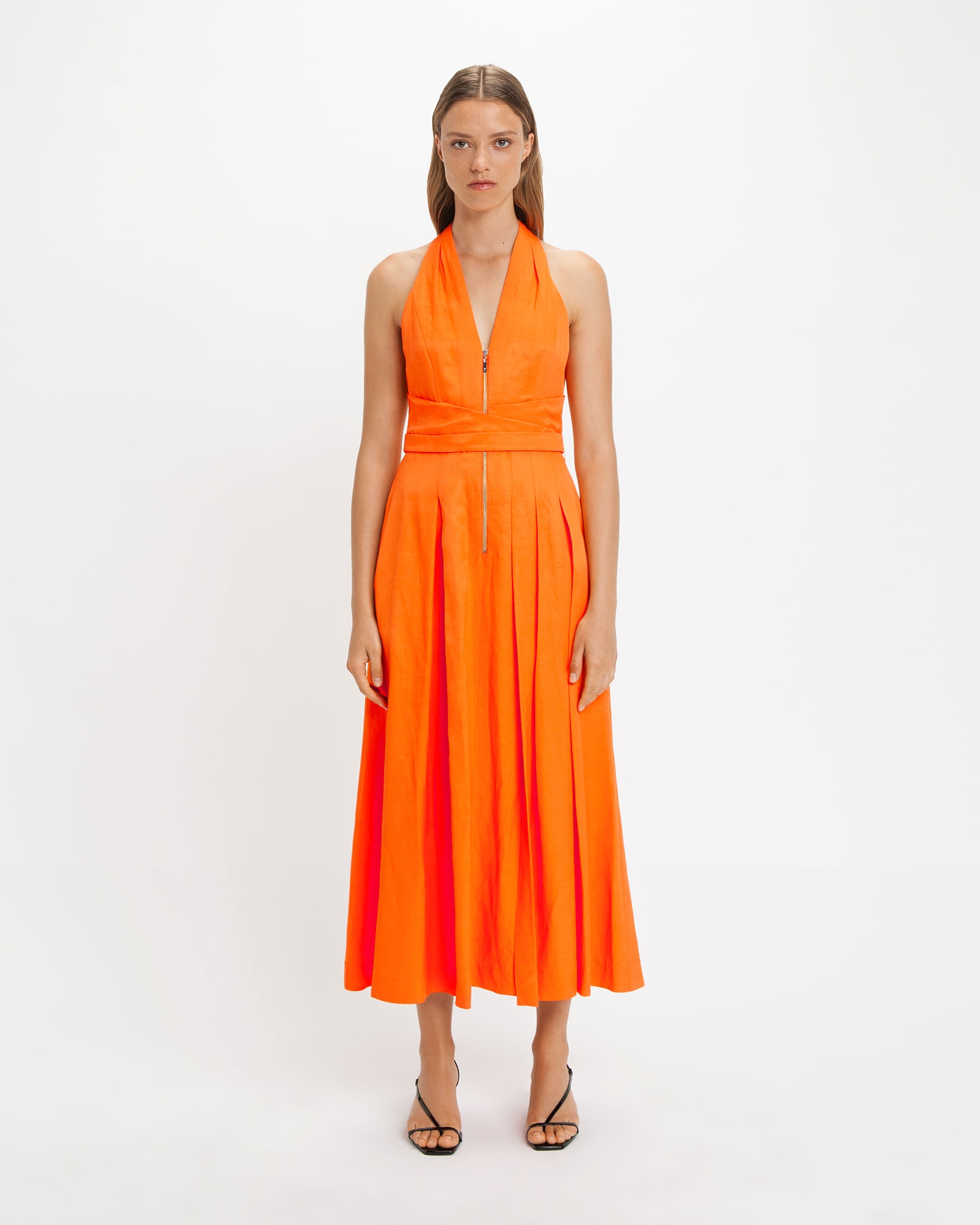 Dresses | Zip Front Halter Neck Midi Dress | 282 Tangerine