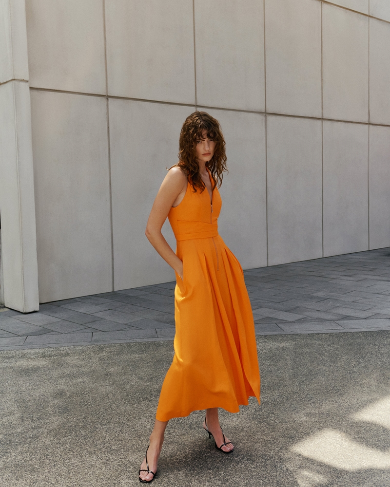 Dresses  | Zip Front Halter Neck Midi Dress | 282 Tangerine