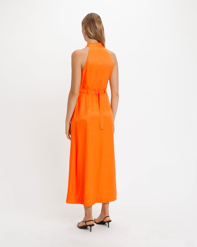 Dresses  | Zip Front Halter Neck Midi Dress | 282 Tangerine