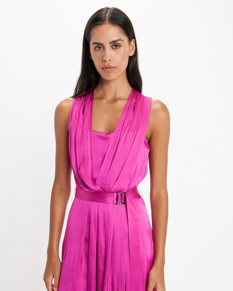 Sale | Twill Satin Draped Dress | 550 Fuchsia