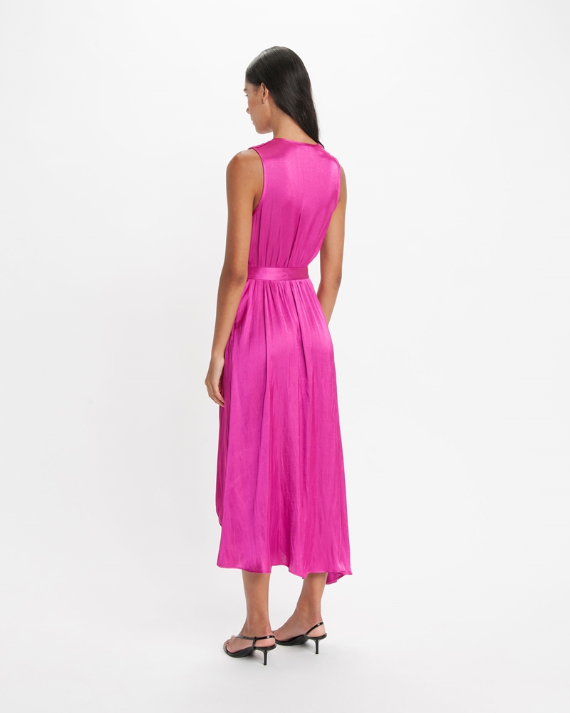 Dresses  | Twill Satin Draped Dress | 550 Fuchsia