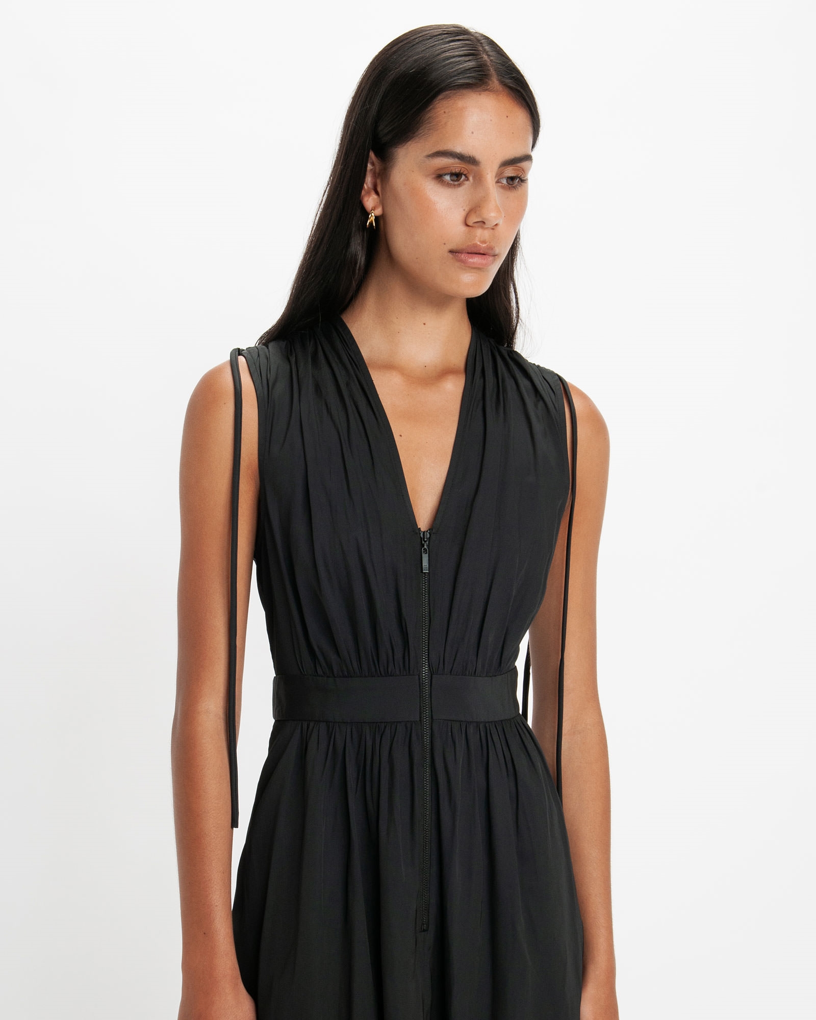 Dresses | Gathered Zip Front Dress | 990 Black