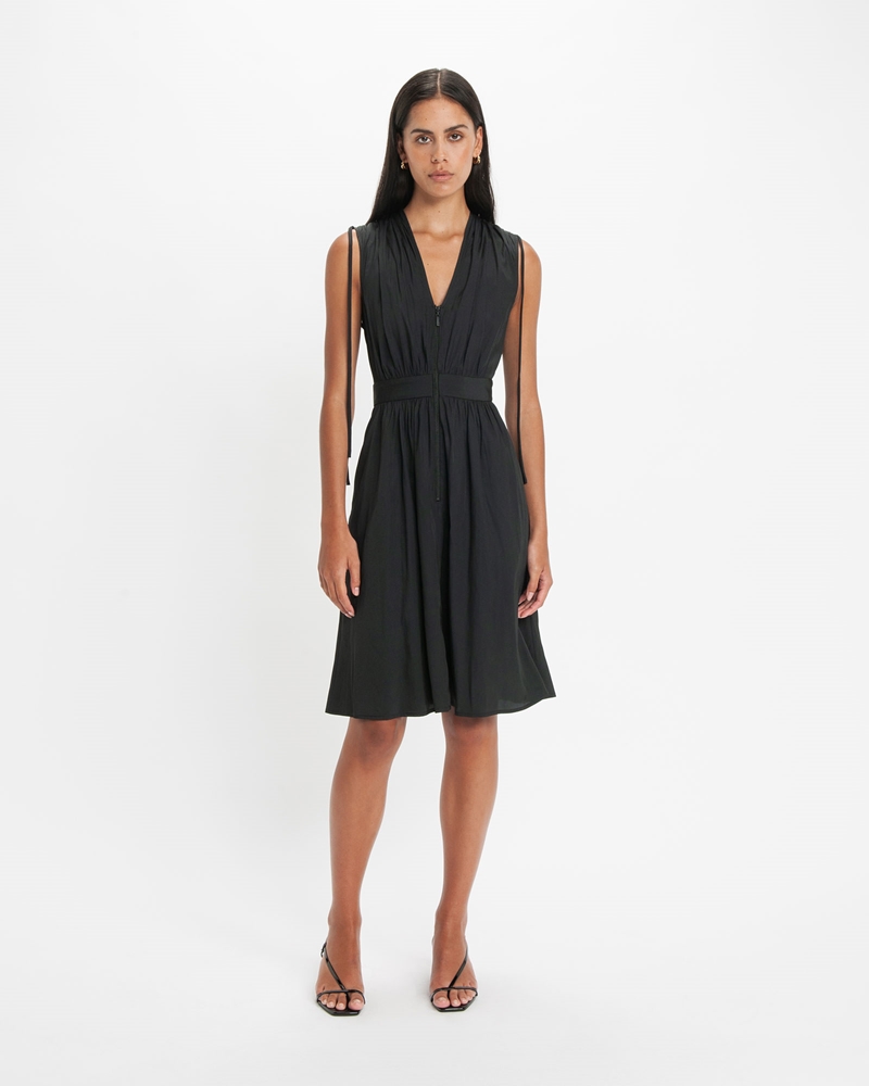 Dresses | Gathered Zip Front Dress | 990 Black