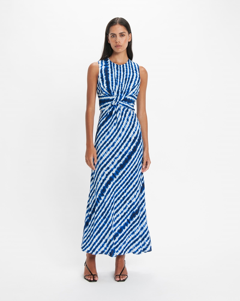 Dresses | Tie Dye Twist Detail Midi Dress | 776 Indigo
