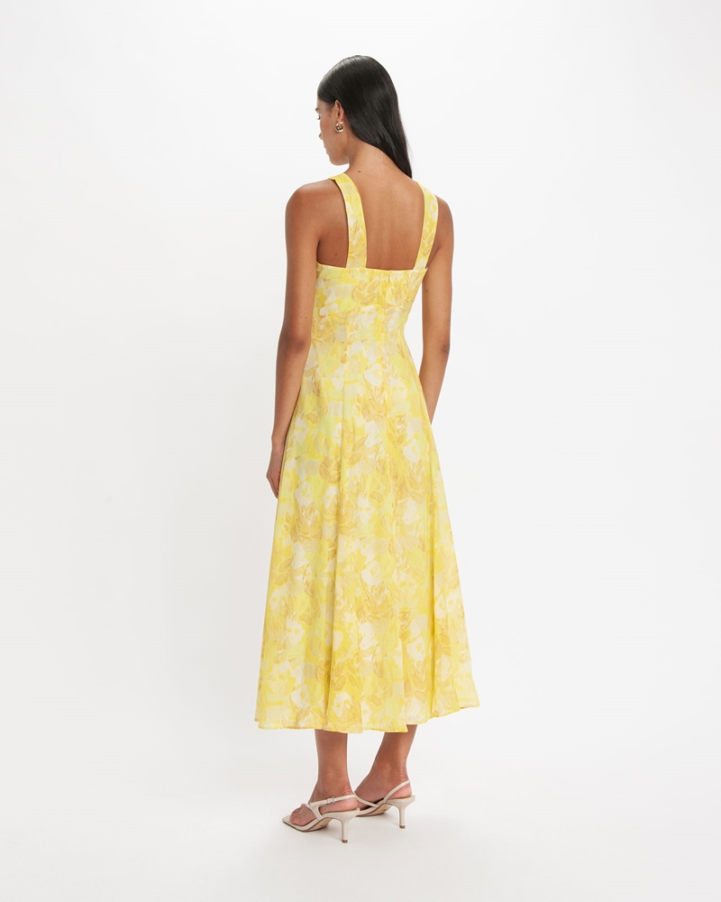 Dresses  | Wildflower Strappy Midi Dress | 200 Lemon