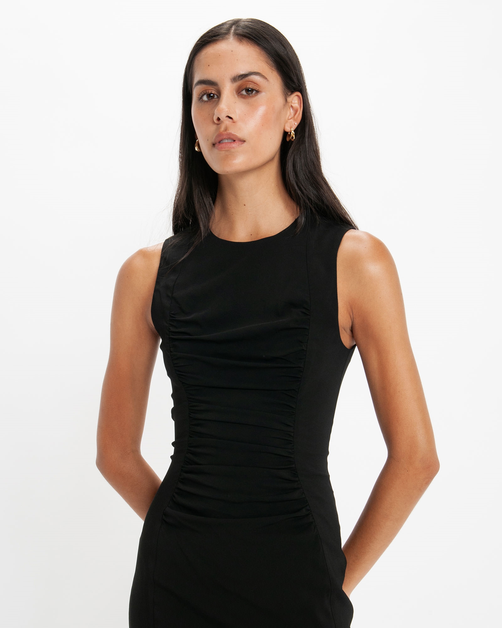 Dresses | Sleeveless Ruched Panel Pencil Dress | 990 Black