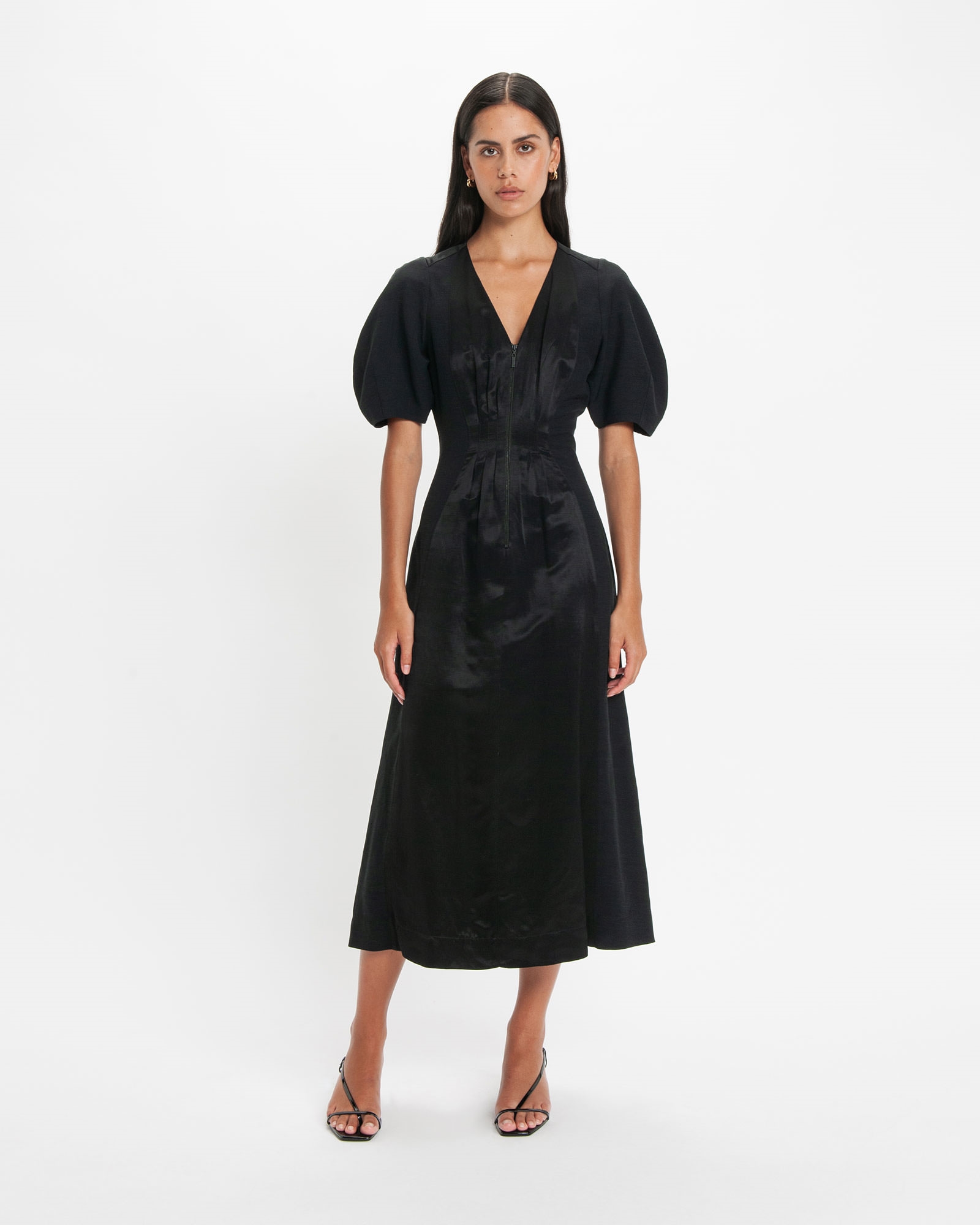 Sale | Zip Front Midi Dress | 990 Black