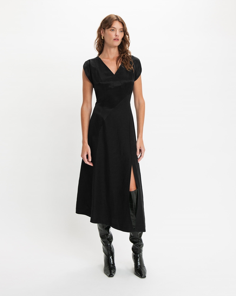 New Arrivals | V Neck Midi Dress | 990 Black