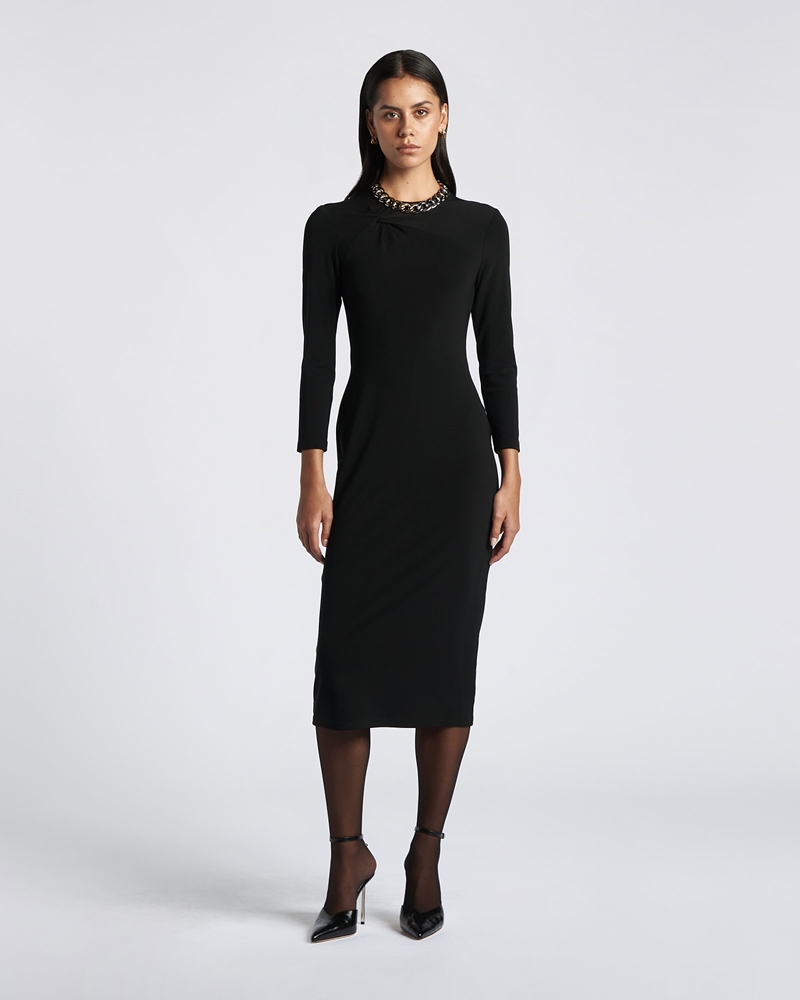 Dresses | Knot Detail Midi Dress | 990 Black
