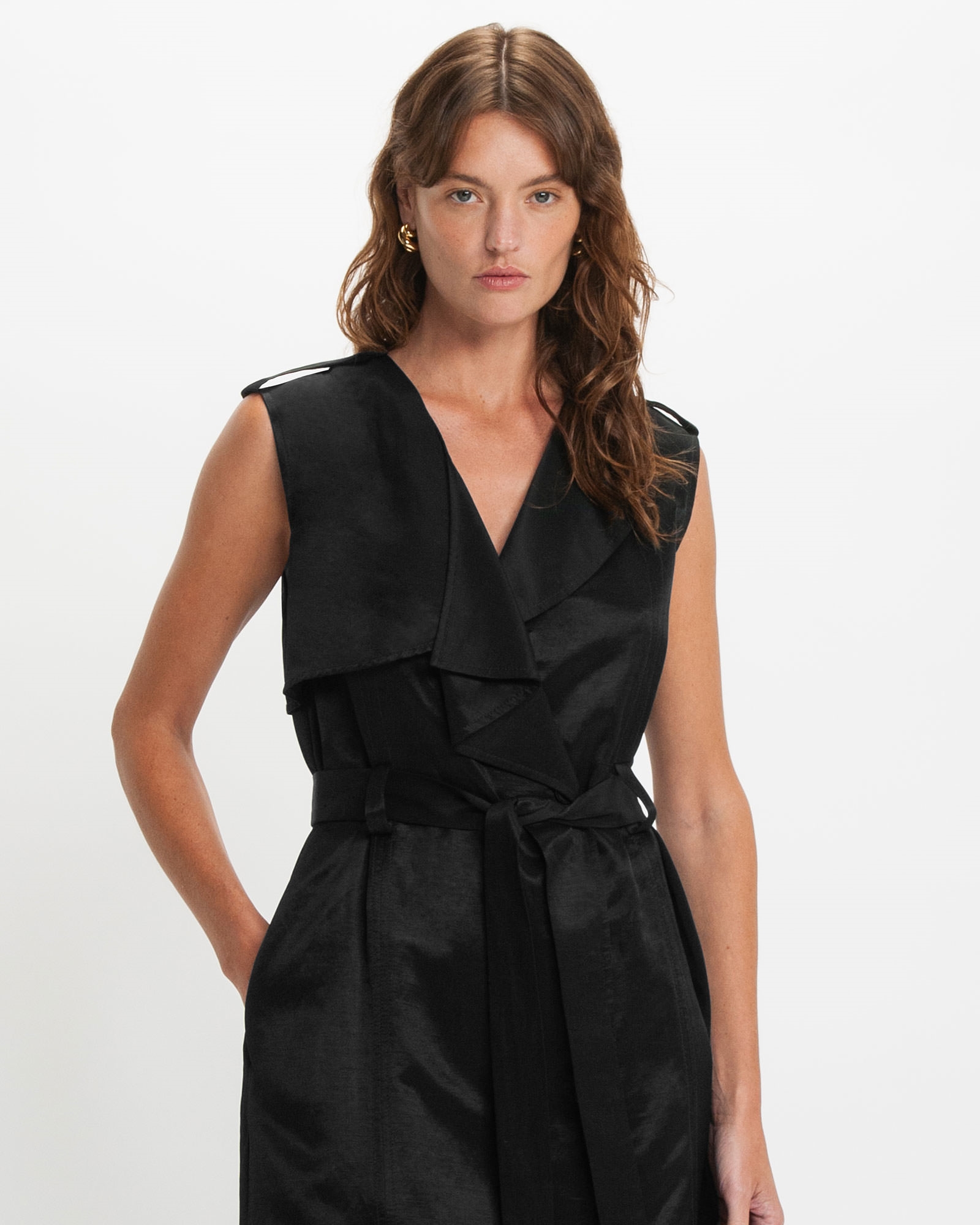 Sale  | Draped Sleeveless Trench Dress | 990 Black