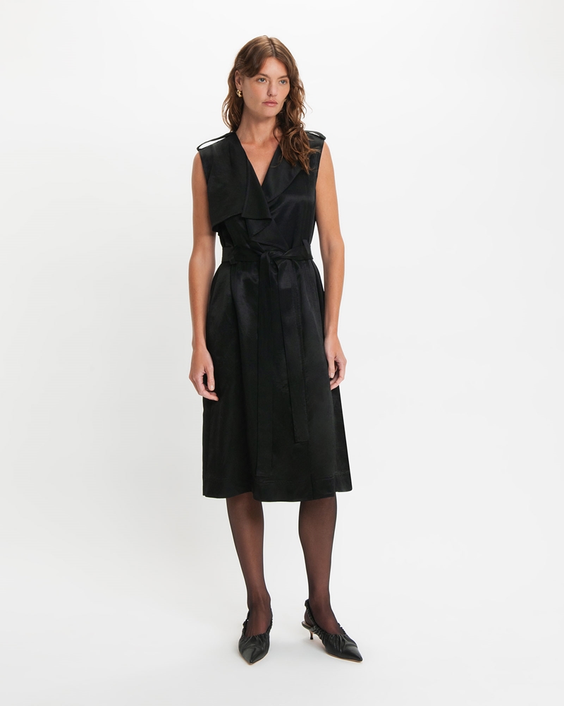 Sale | Draped Sleeveless Trench Dress | 990 Black