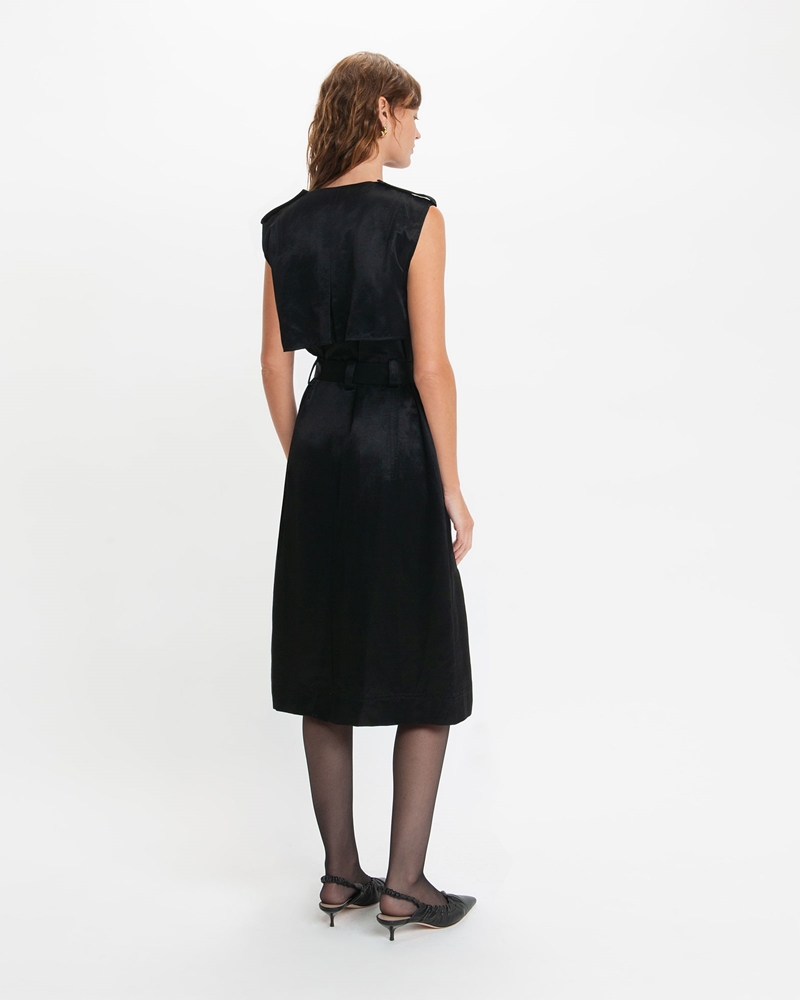 Dresses  | Draped Sleeveless Trench Dress | 990 Black