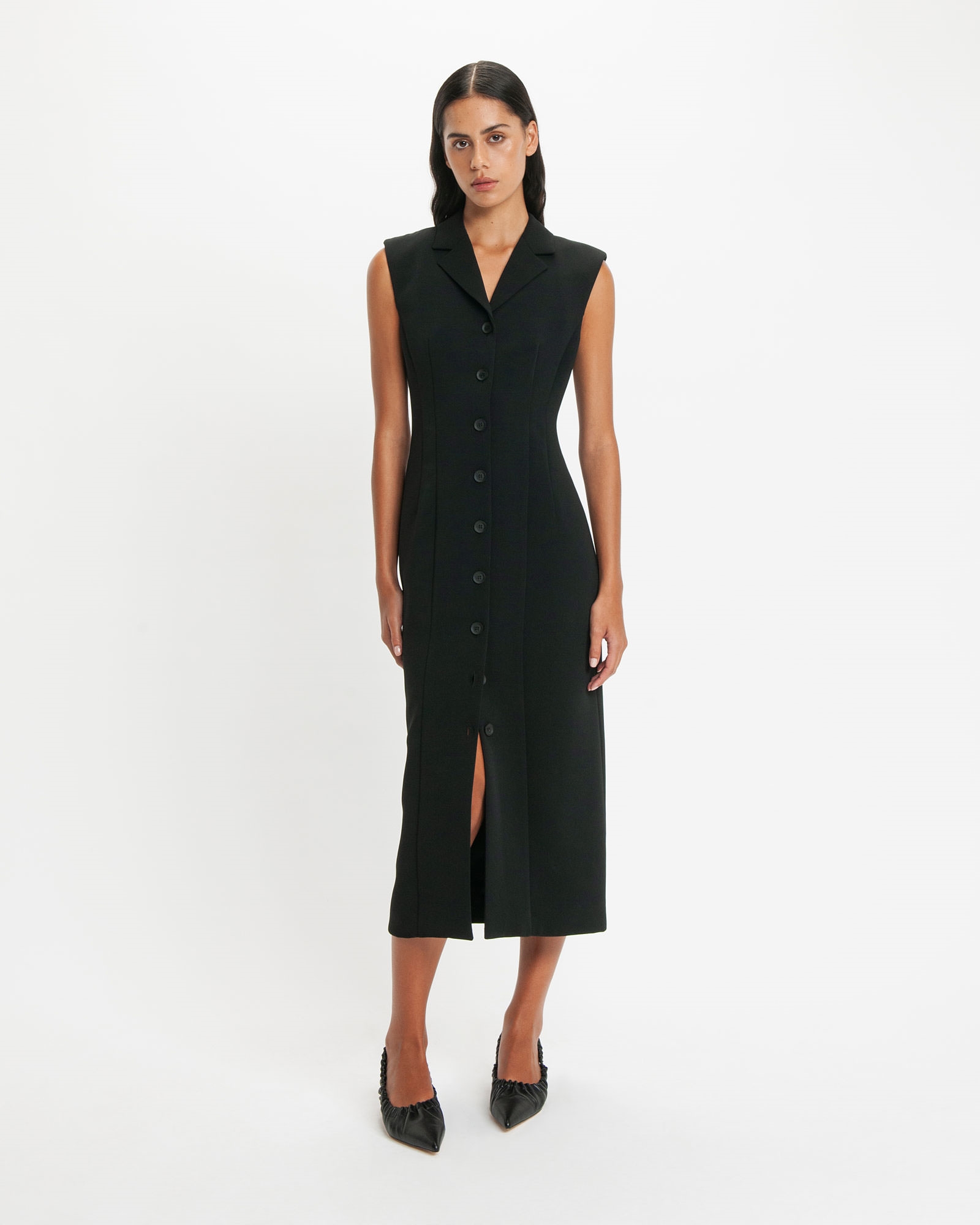 Sale | Recycled Twill Tailored Midi Dress | 990 Black