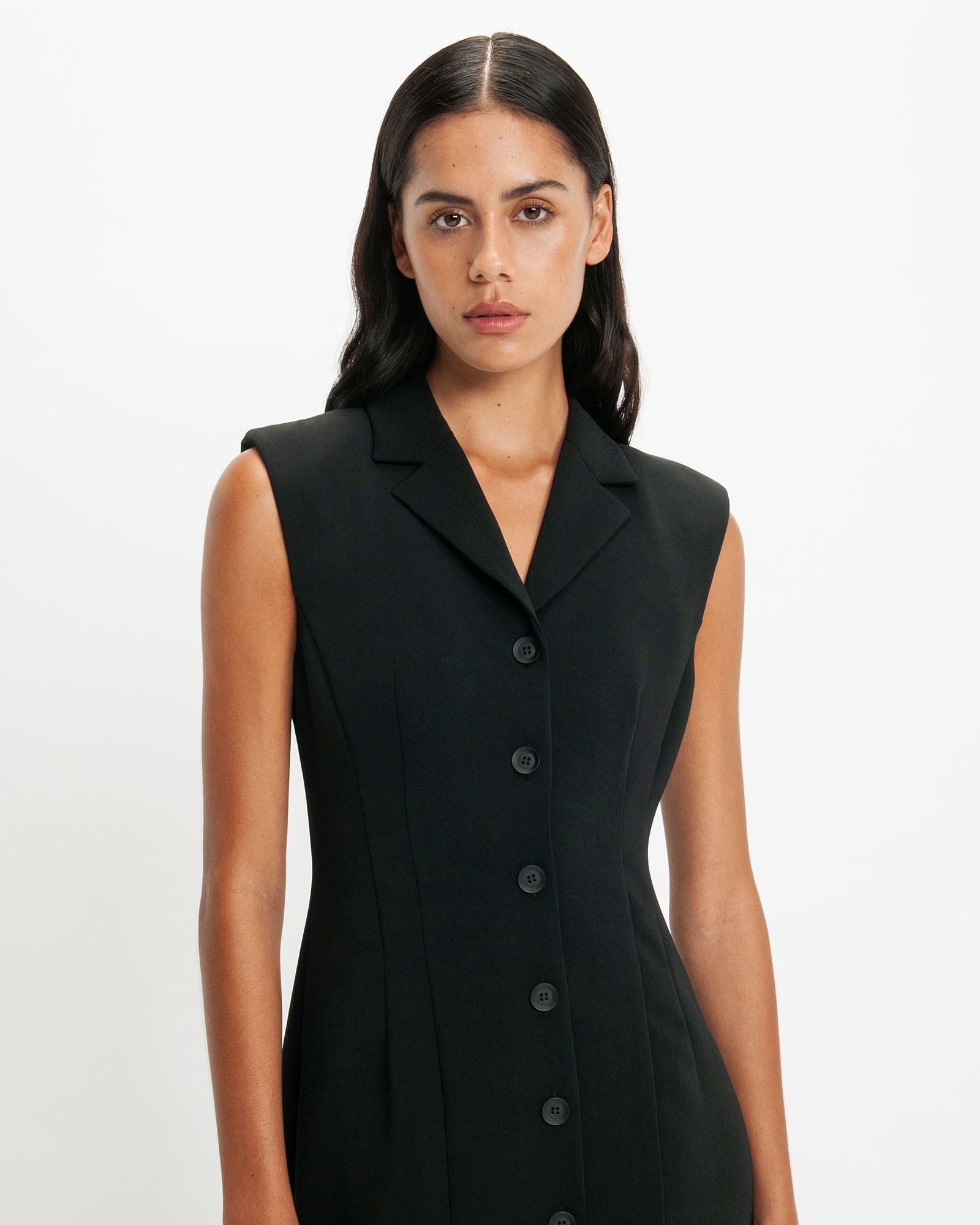 Dresses  | Recycled Twill Tailored Midi Dress | 990 Black