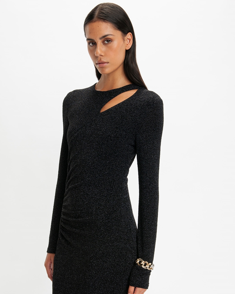 Dresses | Cut Out Lurex Midi Dress | 990 Black
