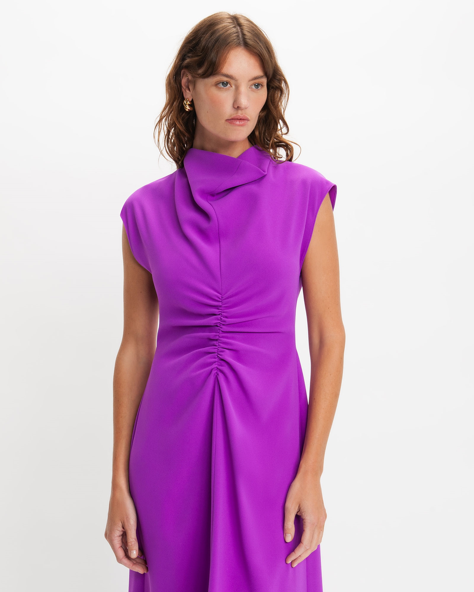 Dresses  | Violet Draped Neck Midi Dress | 571 Ultra Violet