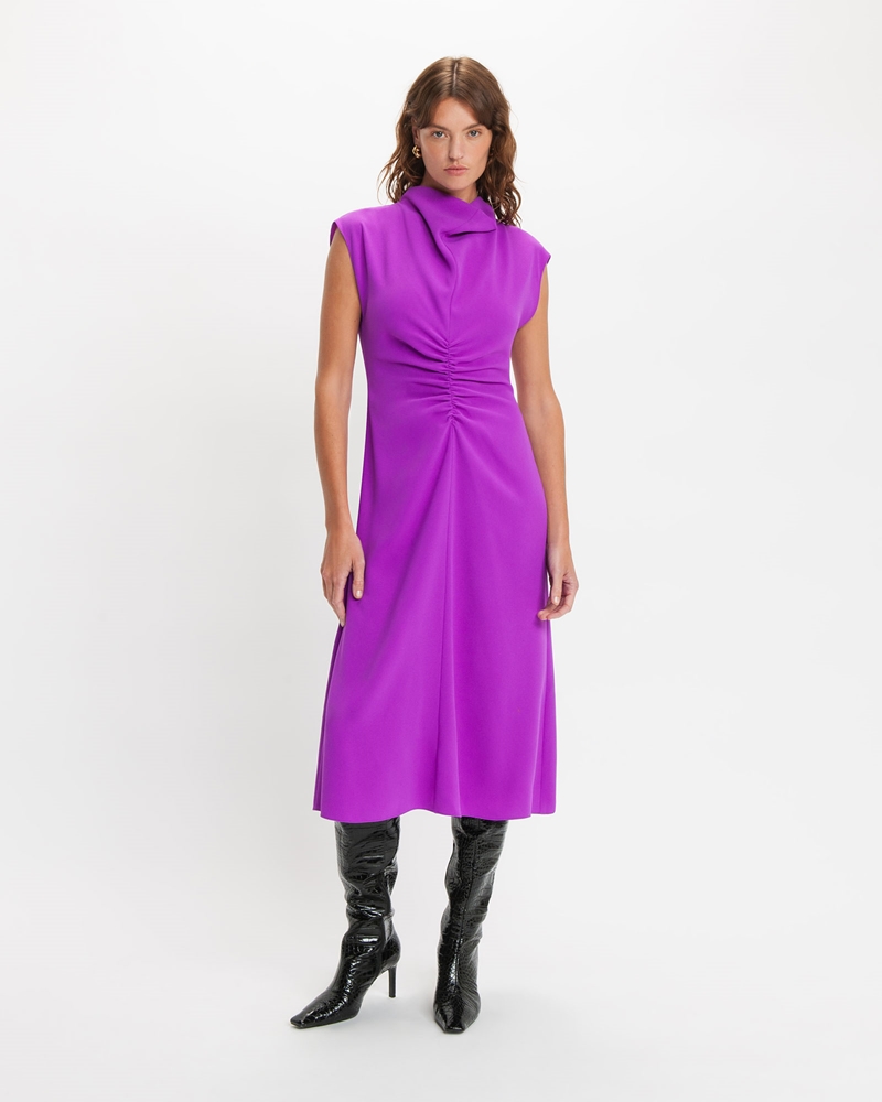 Dresses | Violet Draped Neck Midi Dress | 571 Ultra Violet