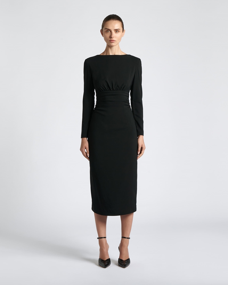 Occasionwear | Viscose Stretch Column Midi Dress | 990 Black