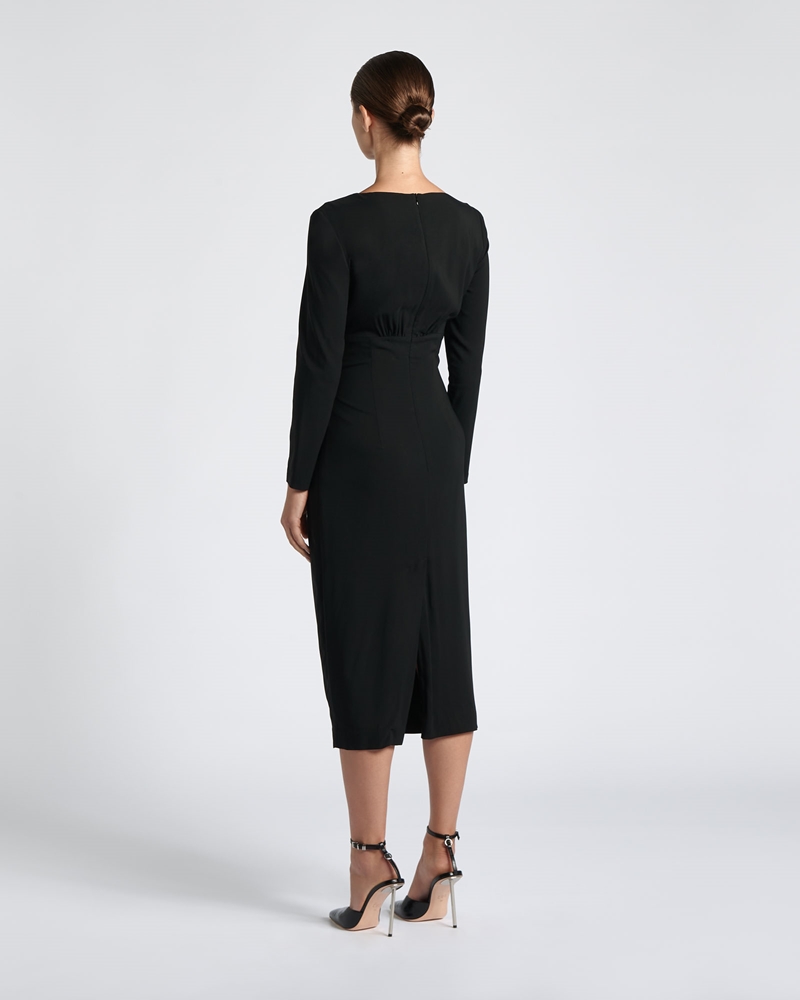 Occasionwear  | Viscose Stretch Column Midi Dress | 990 Black
