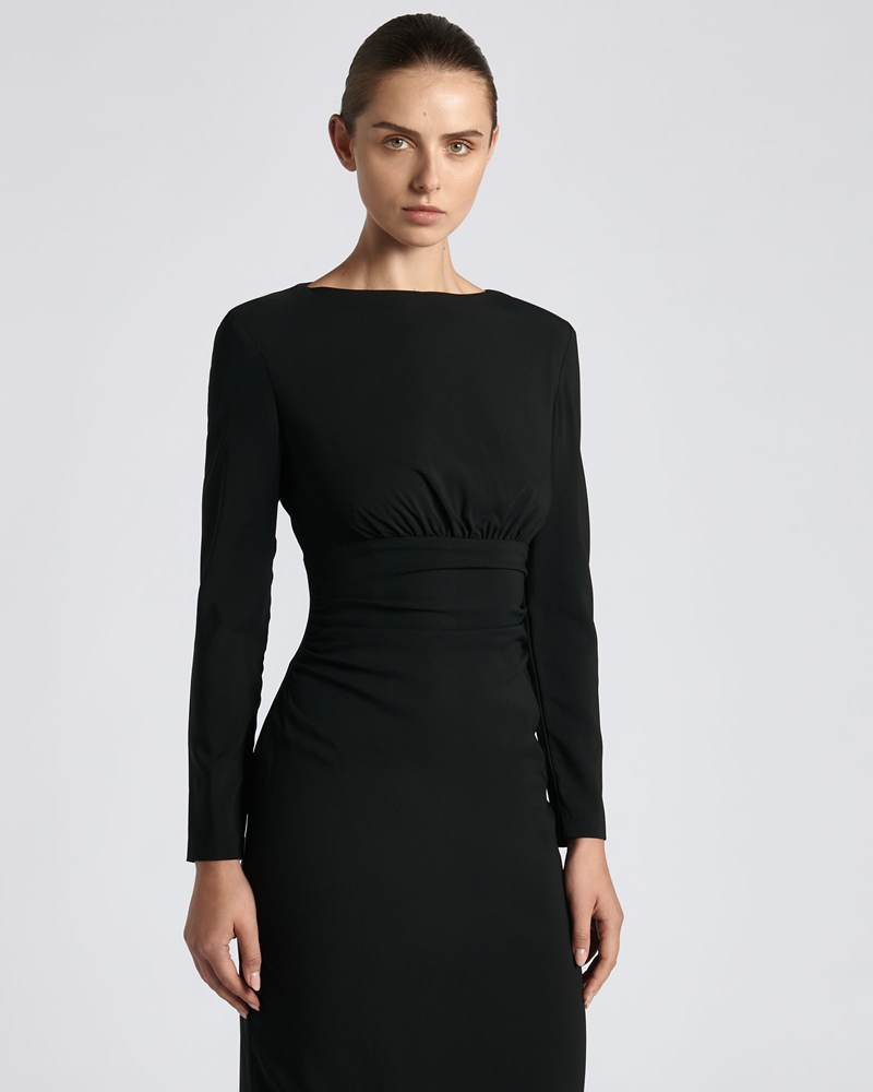 Occasionwear  | Viscose Stretch Column Midi Dress | 990 Black