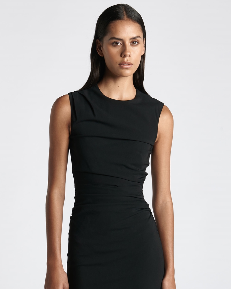 Occasionwear | Viscose Stretch Sleeveless Midi Dress | 990 Black