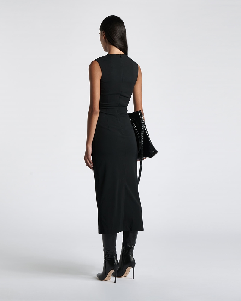 Occasionwear  | Viscose Stretch Sleeveless Midi Dress | 990 Black