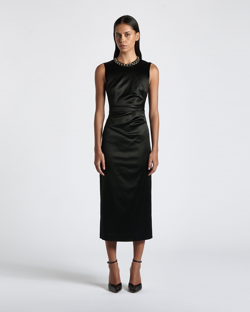 Dresses | Pleat Detail Midi Dress | 990 Black
