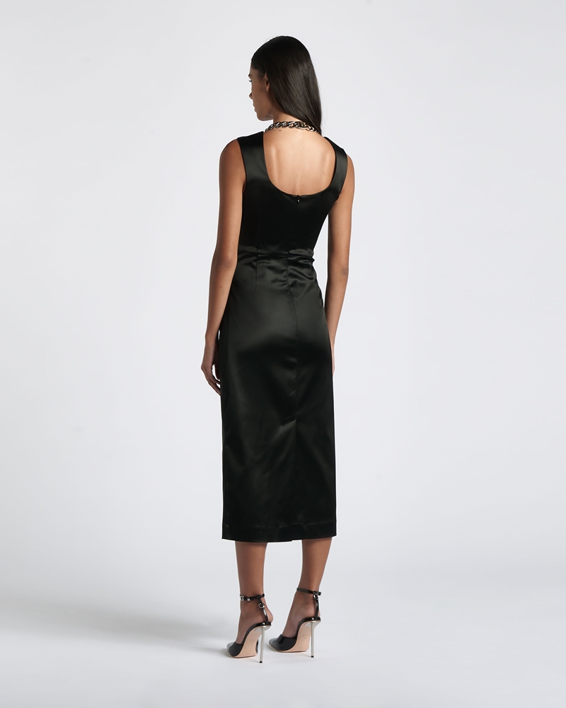 Dresses  | Pleat Detail Midi Dress | 990 Black