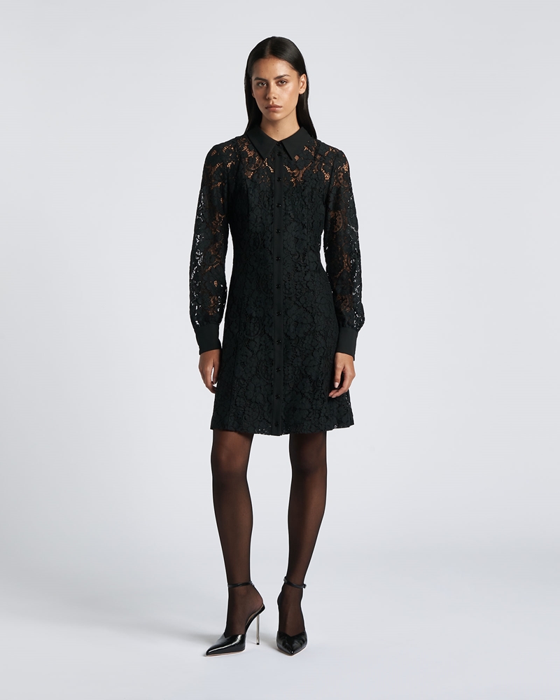 Sale | Lace Mini Shirt Dress | 990 Black