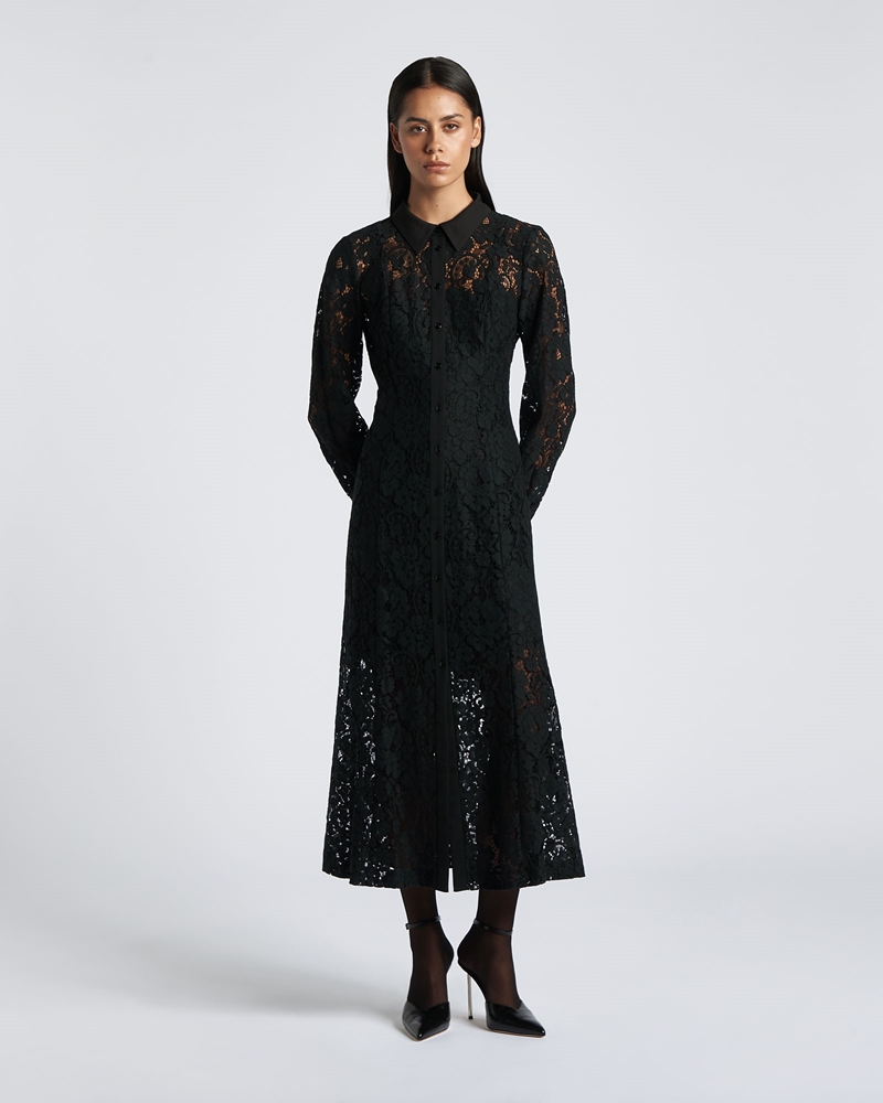 Dresses | Lace Midi Shirt Dress | 990 Black