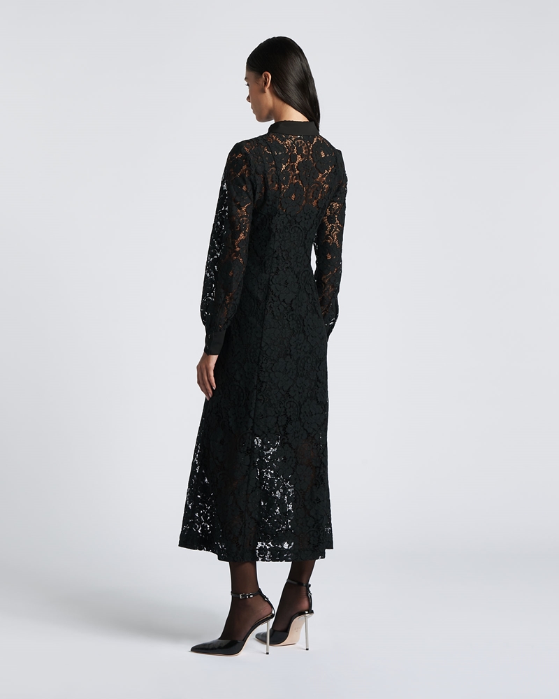 Dresses  | Lace Midi Shirt Dress | 990 Black