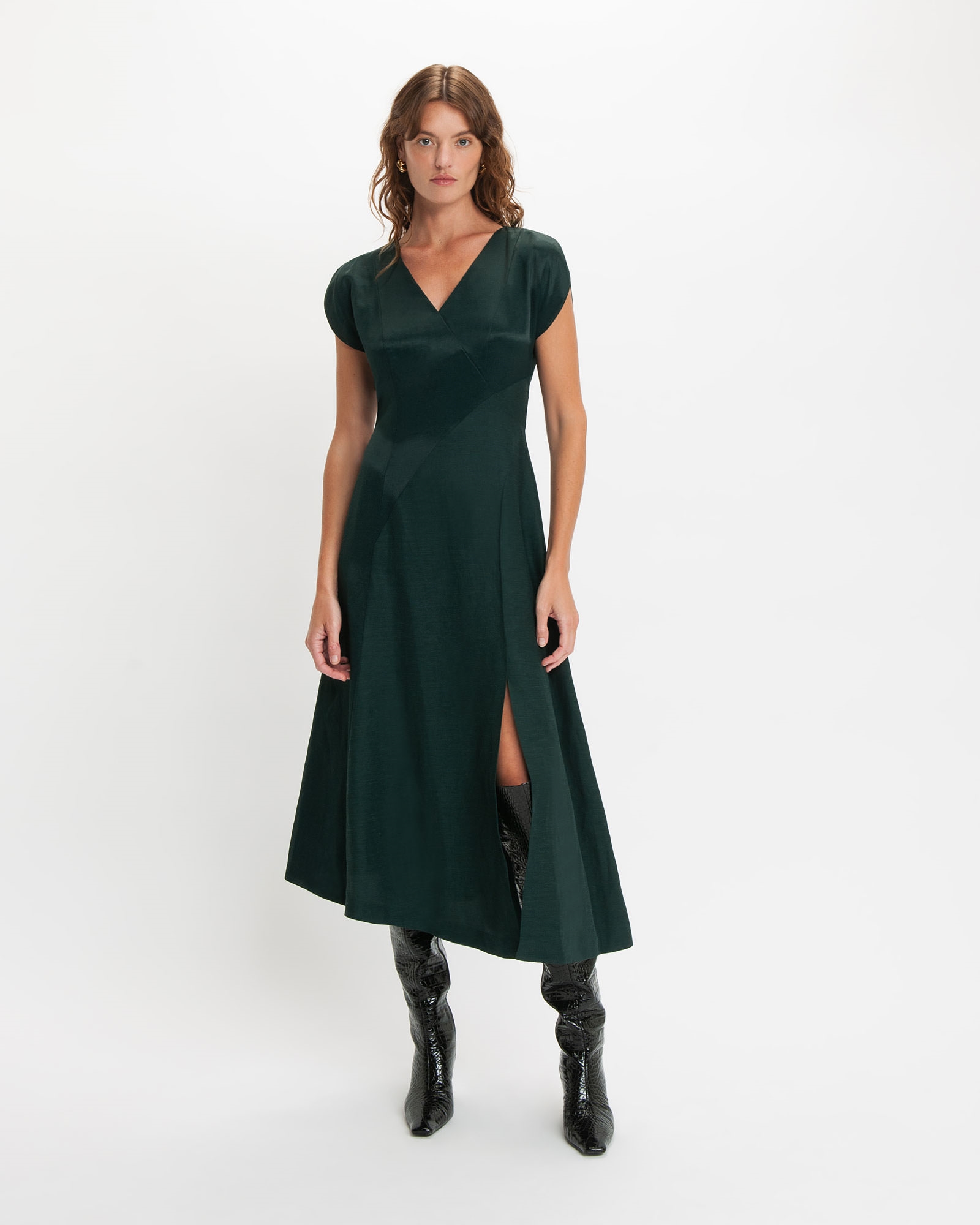 Bottle Green V Neck Midi Dress | Buy Dresses Online - Cue