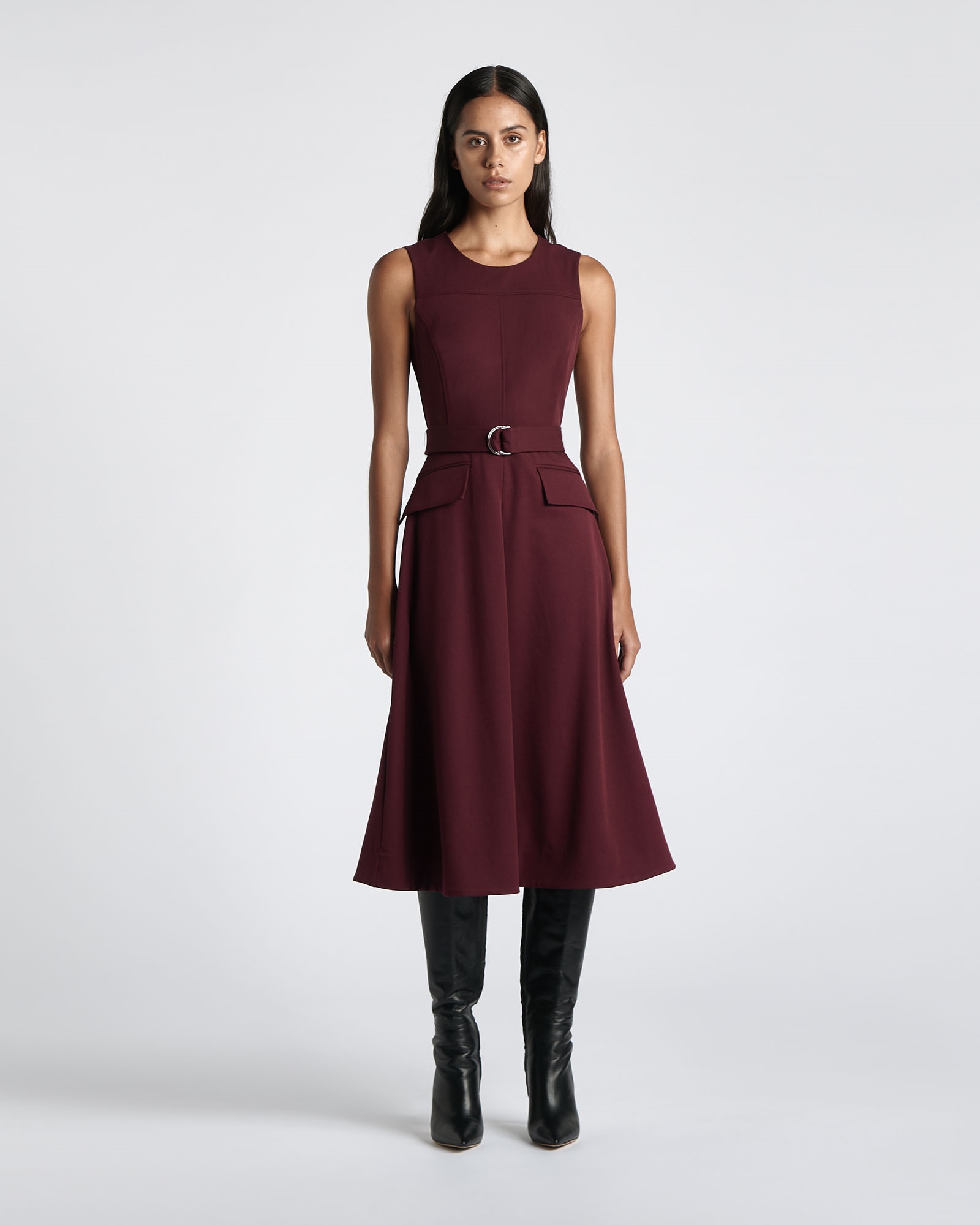 Dresses | Eco Twill Belted A-Line Dress | 619 Bordeaux