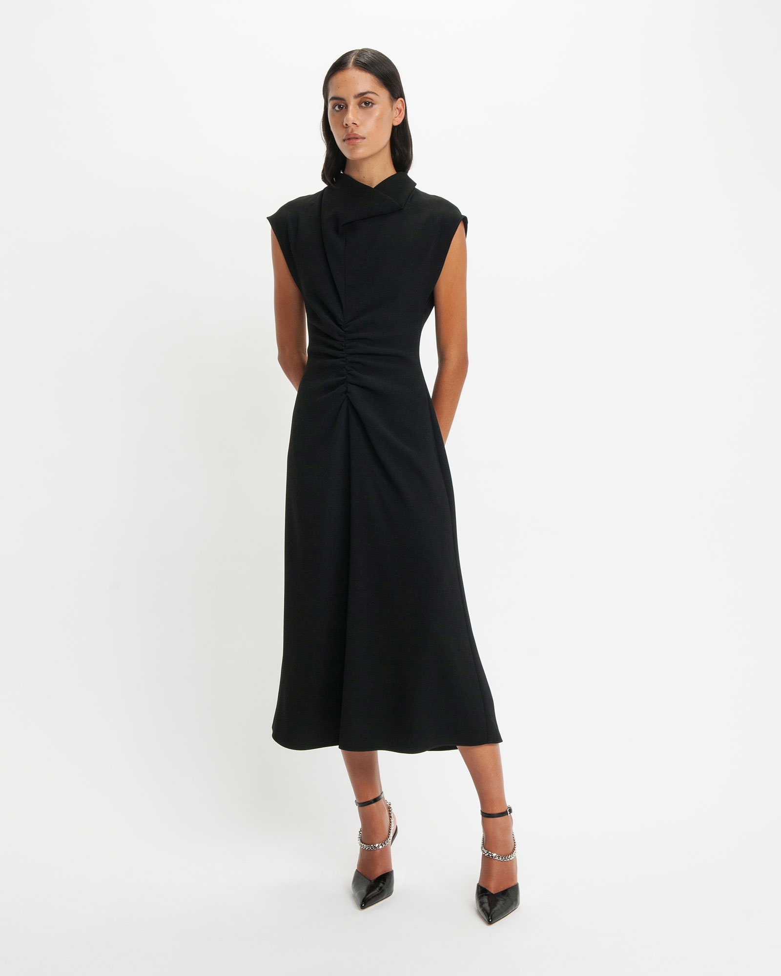 Dresses | Black Draped Neck Midi Dress | 990 Black