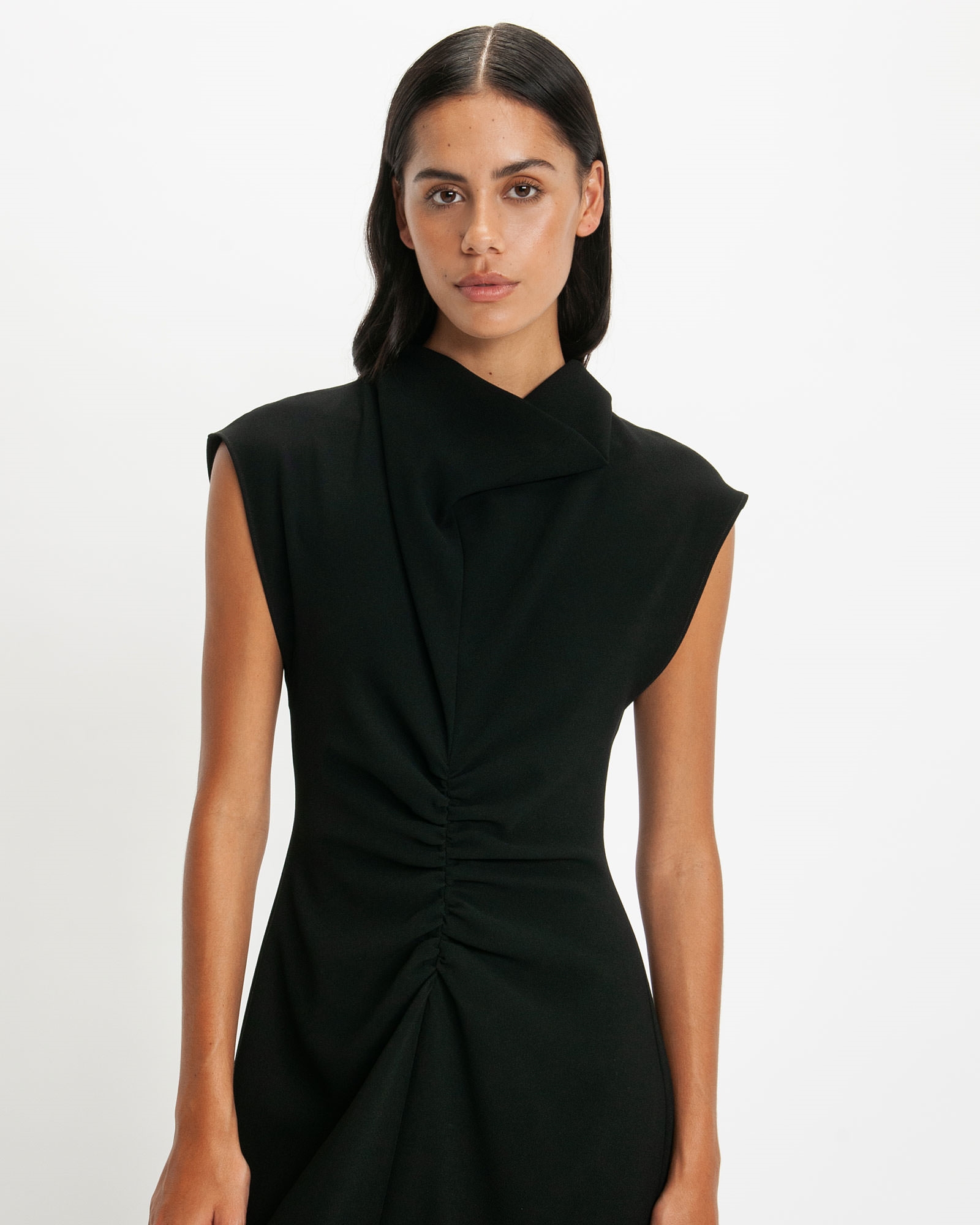 Dresses  | Black Draped Neck Midi Dress | 990 Black