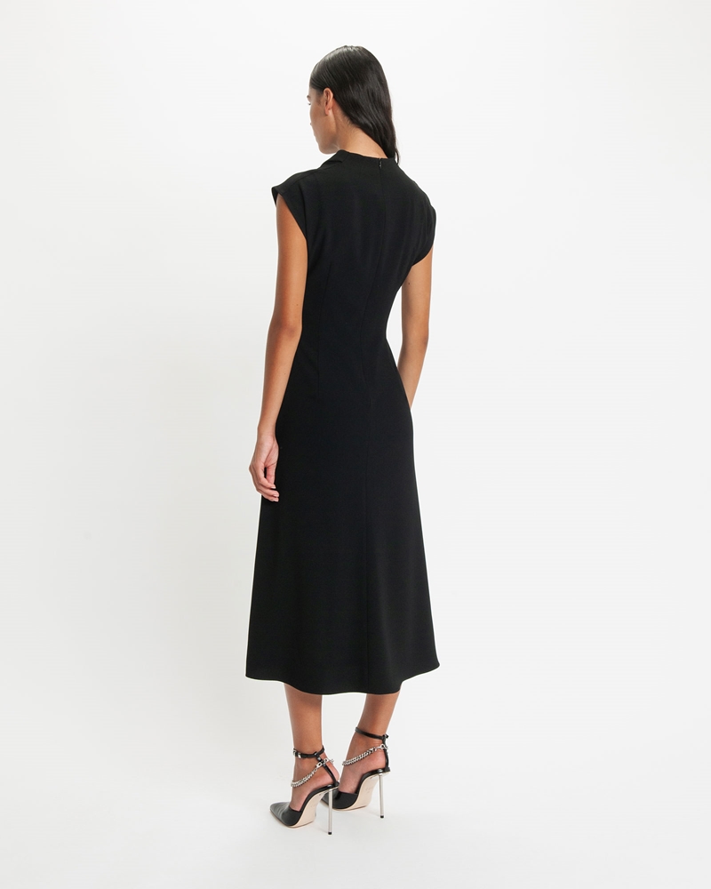 Dresses  | Black Draped Neck Midi Dress | 990 Black