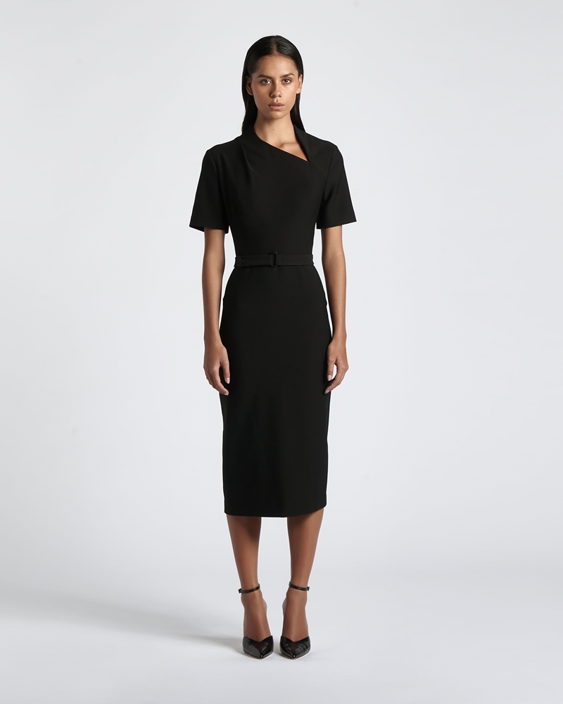 Wear to Work | Matte Stretch Pencil Midi Dress | 990 Black