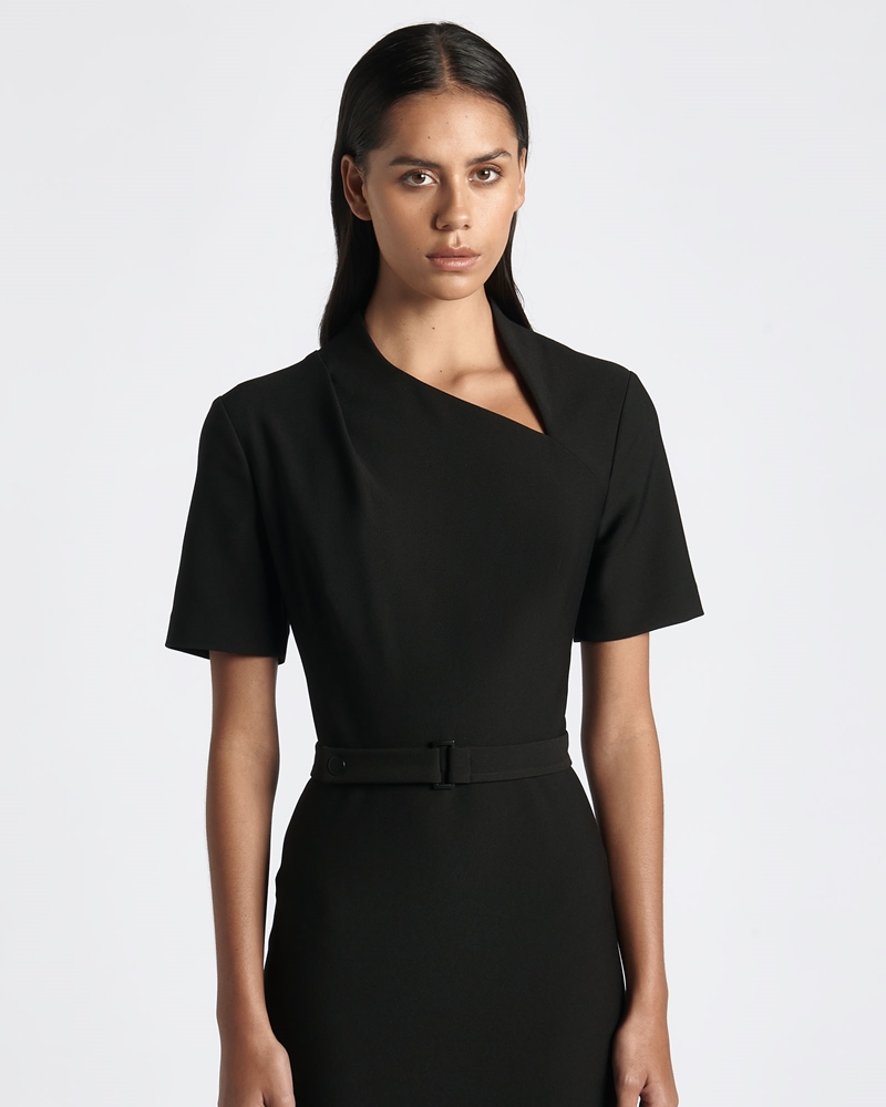 Wear to Work | Matte Stretch Pencil Midi Dress | 990 Black