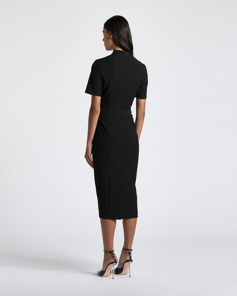 Wear to Work  | Matte Stretch Pencil Midi Dress | 990 Black