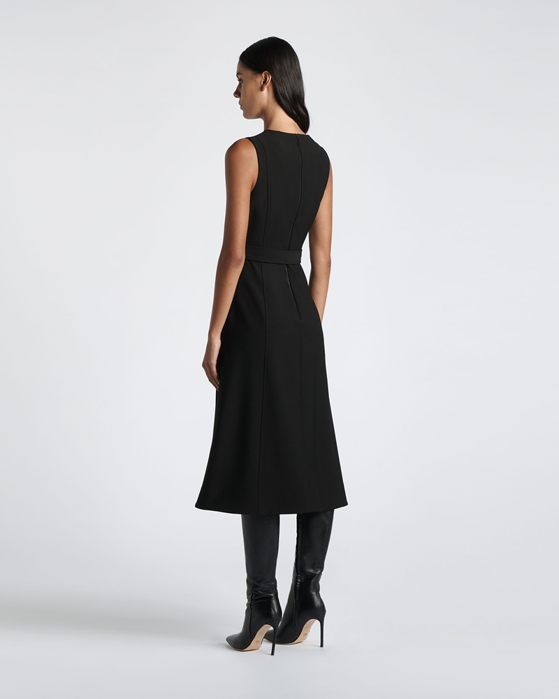 Dresses  | Matte Stretch Belted A-Line Midi Dress | 990 Black