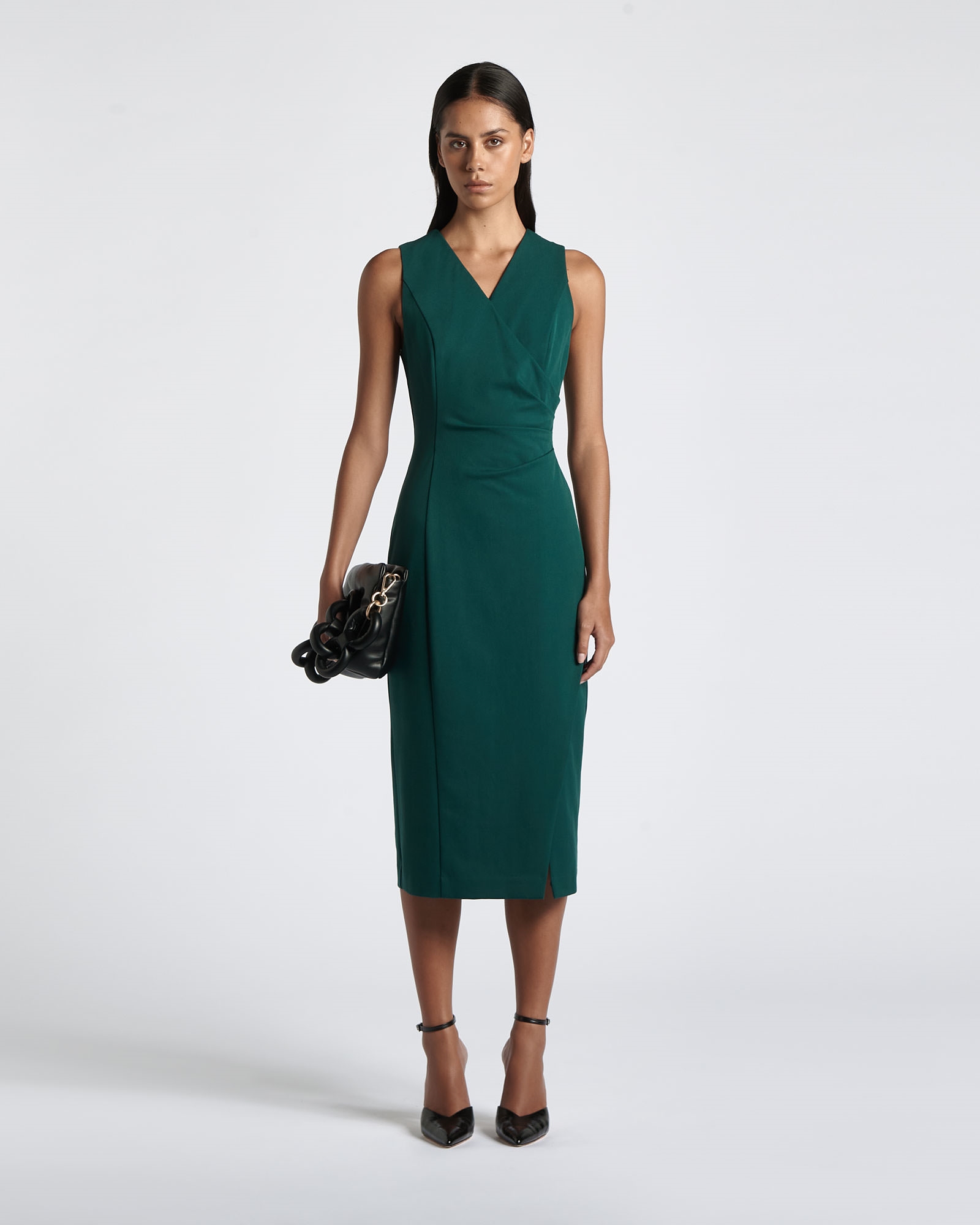 New Arrivals | Forest Eco Twill Faux Wrap Midi Dress | 332 Forest