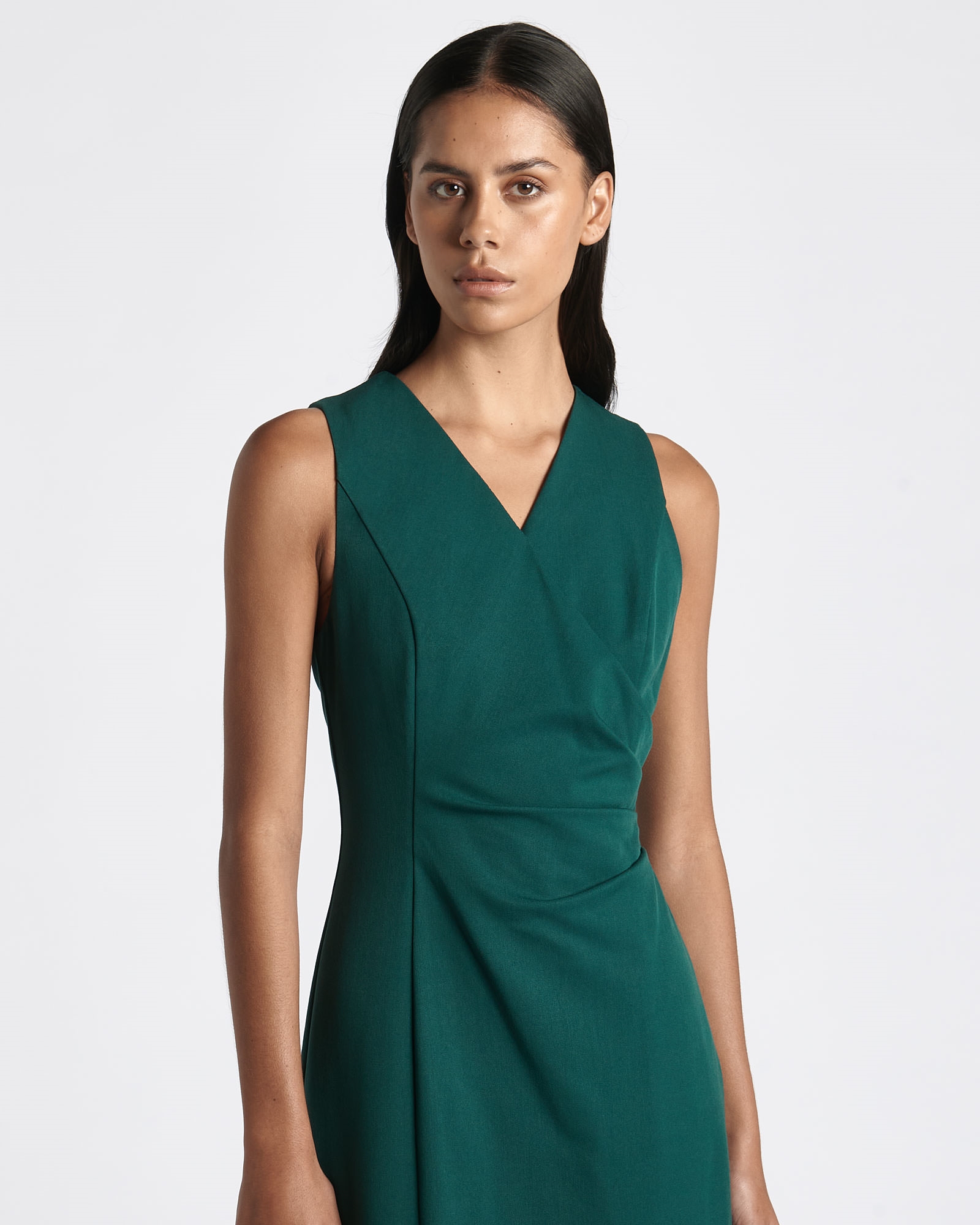 Dresses  | Forest Eco Twill Faux Wrap Midi Dress | 332 Forest
