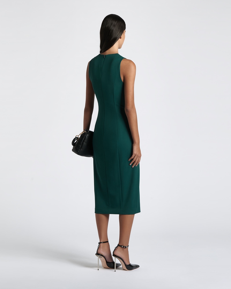 New Arrivals  | Forest Eco Twill Faux Wrap Midi Dress | 332 Forest