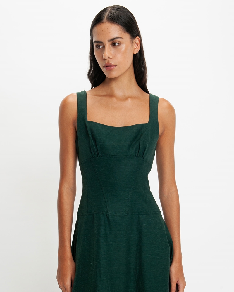 Dresses | Square Neck Panelled Midi Dress | 336 Bottle Green